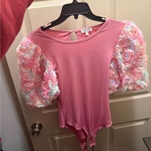 TCEC Pink Floral Puff Sleeve Bodysuit